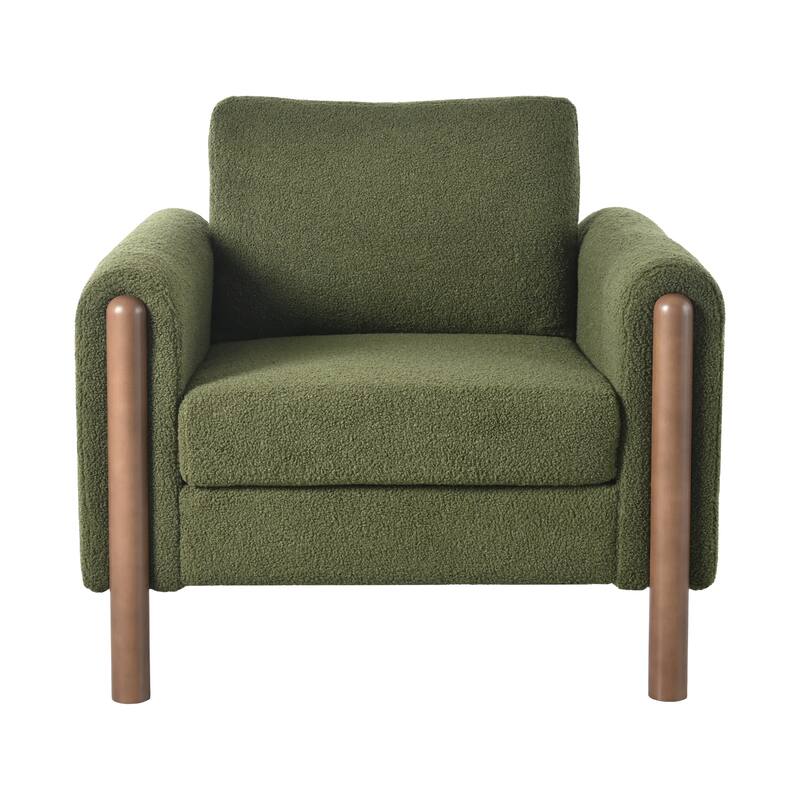 Oversized Upholstered Accent Chair, Ergonomic Single Sofa Chair, Lounge Reading Chair with Curved Armrest & Wooden Legs