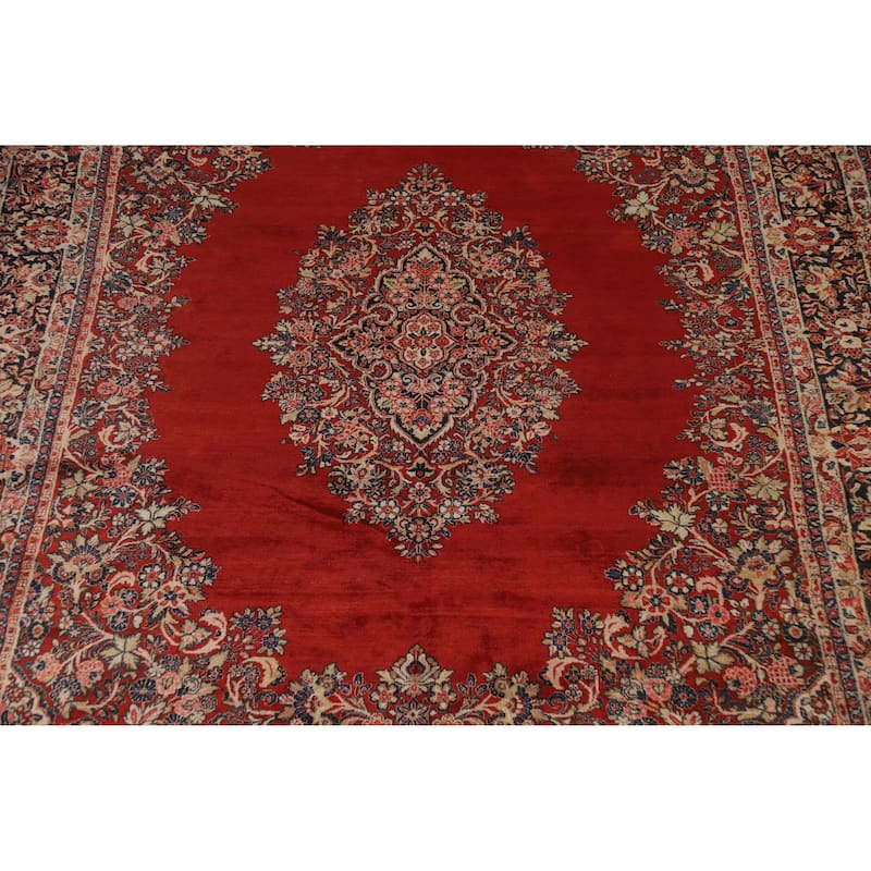 Hand Knotted Oriental 100% Wool Carpet Traditional Floral Red Mahal Area Rug - 14' 2'' X 10' 1''