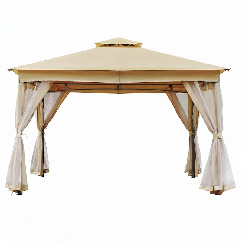 10x12 Outdoor Gazebo Tent with Double Roofs(Beige)