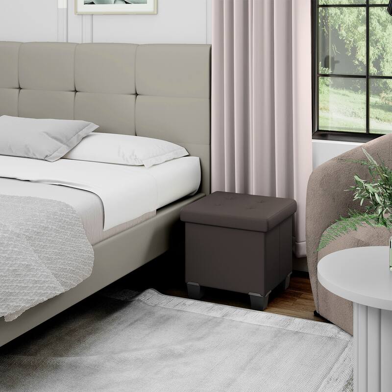 Empyrean Tuffted Folding Foot Rest Storage Ottoman Bench with Storage Bins