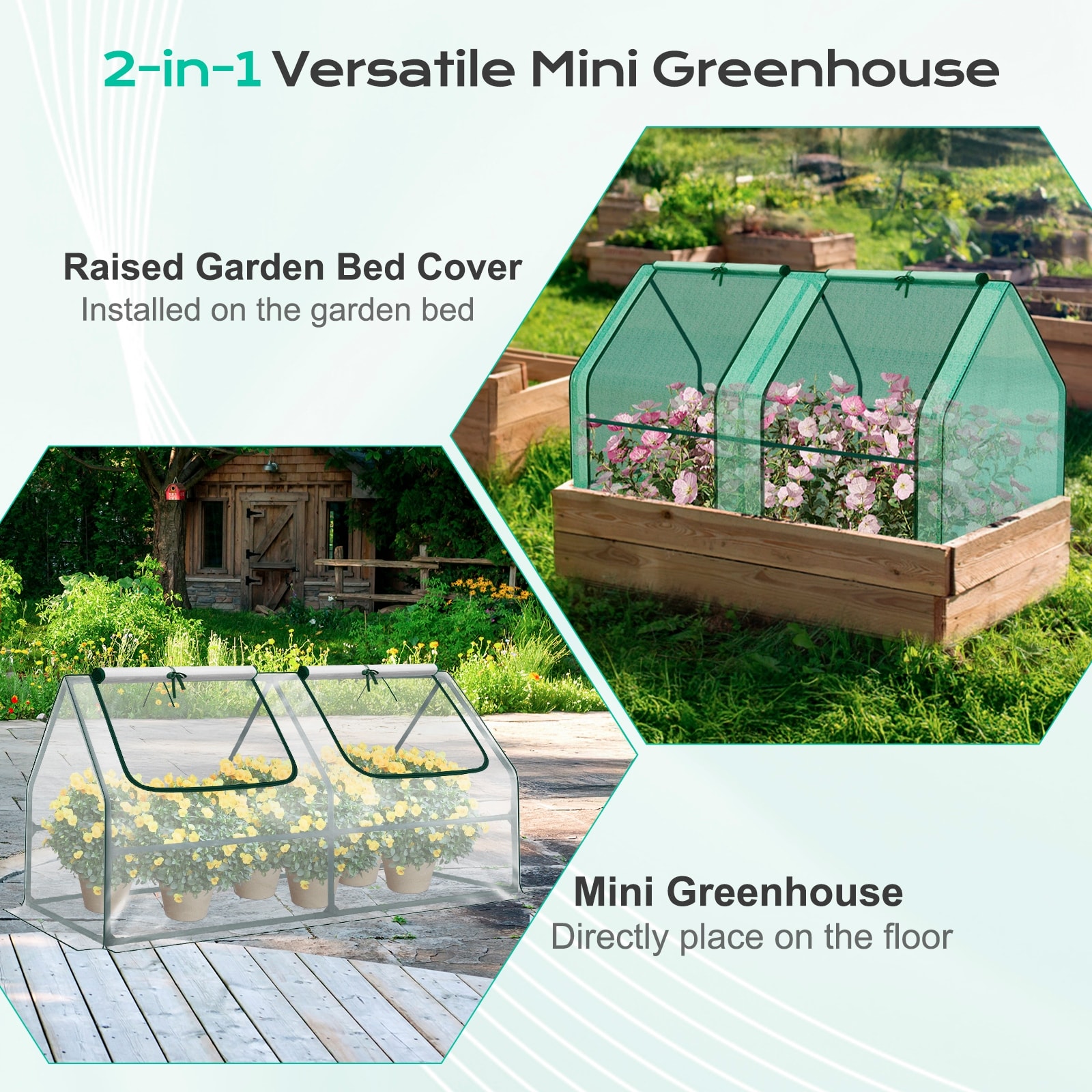 Aoodor 6x3x3 ft Mini Greenhouse with 2 Zipper Doors, 3 Covers - 6