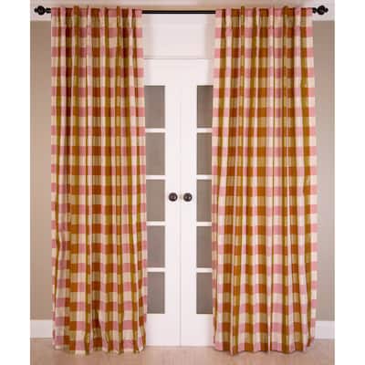 Pure Silk Taffeta Chckerered Curtain Panel, Lined - Single Room Darkening Curtain Panel