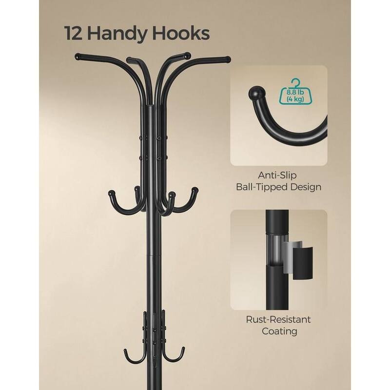 Metal Coat Rack with Umbrella Holder and 12 Hooks - 15.7"D x 15.7"W x 68.9"H