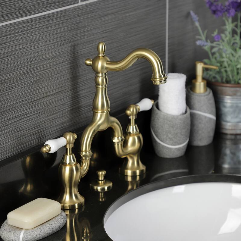 English Country Bridge Bathroom Faucet with Brass Pop-Up