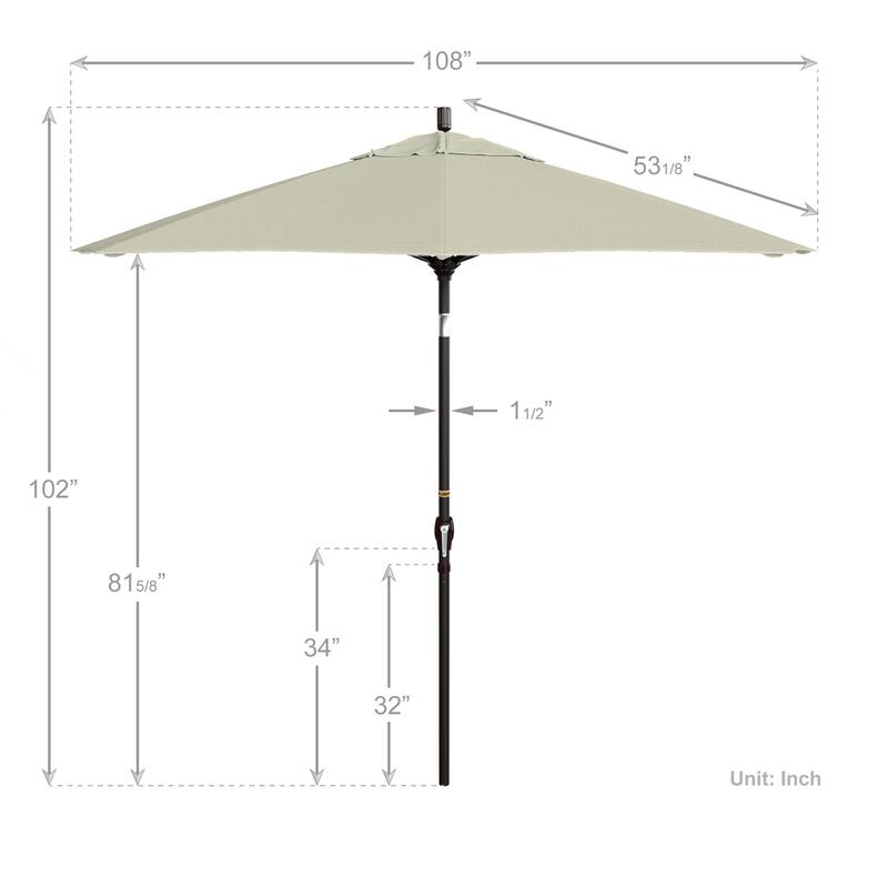 California Umbrella 9' Rd. Aluminum Patio Umbrella, Crank Lift with Push Button Tilt, Bronze Finish, Pacifica Fabric