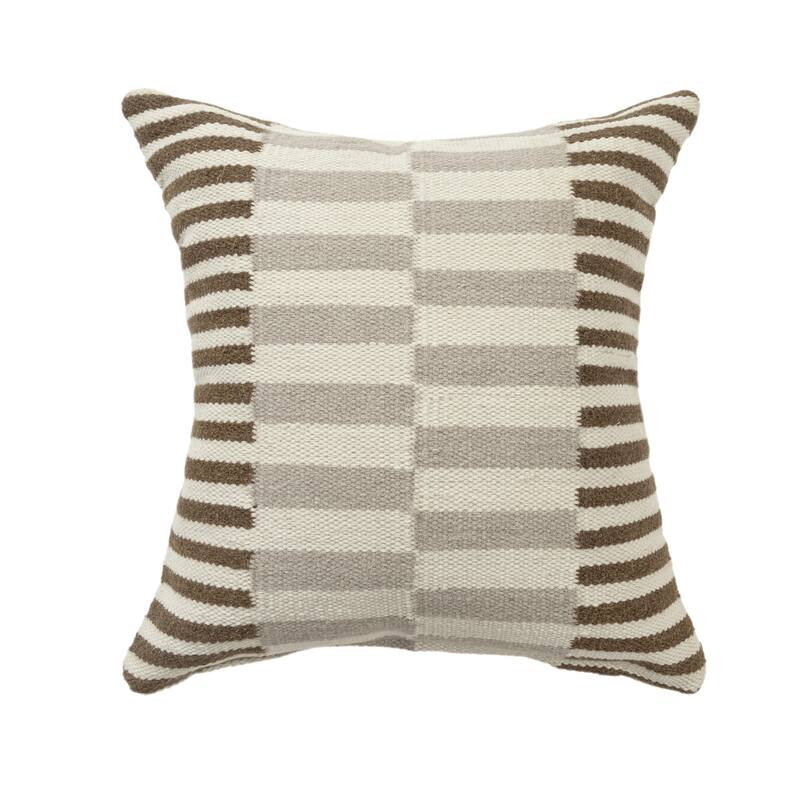 Handmade Striped Throw Pillow - 24" - Brown and Cream