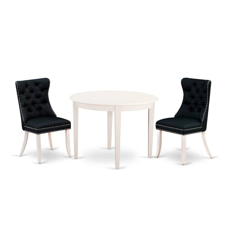 East West Furniture Dining Table Set Includes a Round Kitchen Table and Padded Parson Chairs, Linen White (Pieces Options)