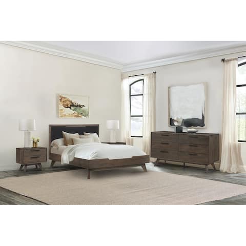 Astoria 4 Piece Bedroom Set in Oak with Black Faux Leather