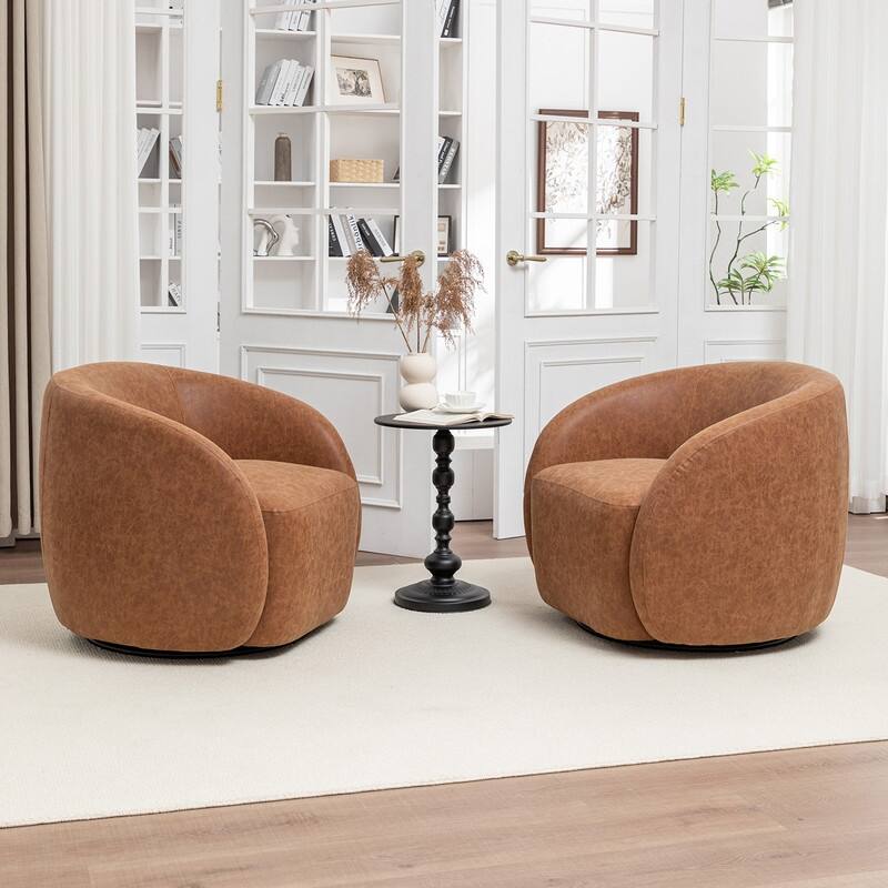 SEYNAR Modern Glam PU Leather 360 Degree Swivel Accent Armchair Set of 2