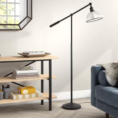 Frenkel Blackened Bronze Floor Lamp with Ribbed Glass Shade - Blackened Bronze