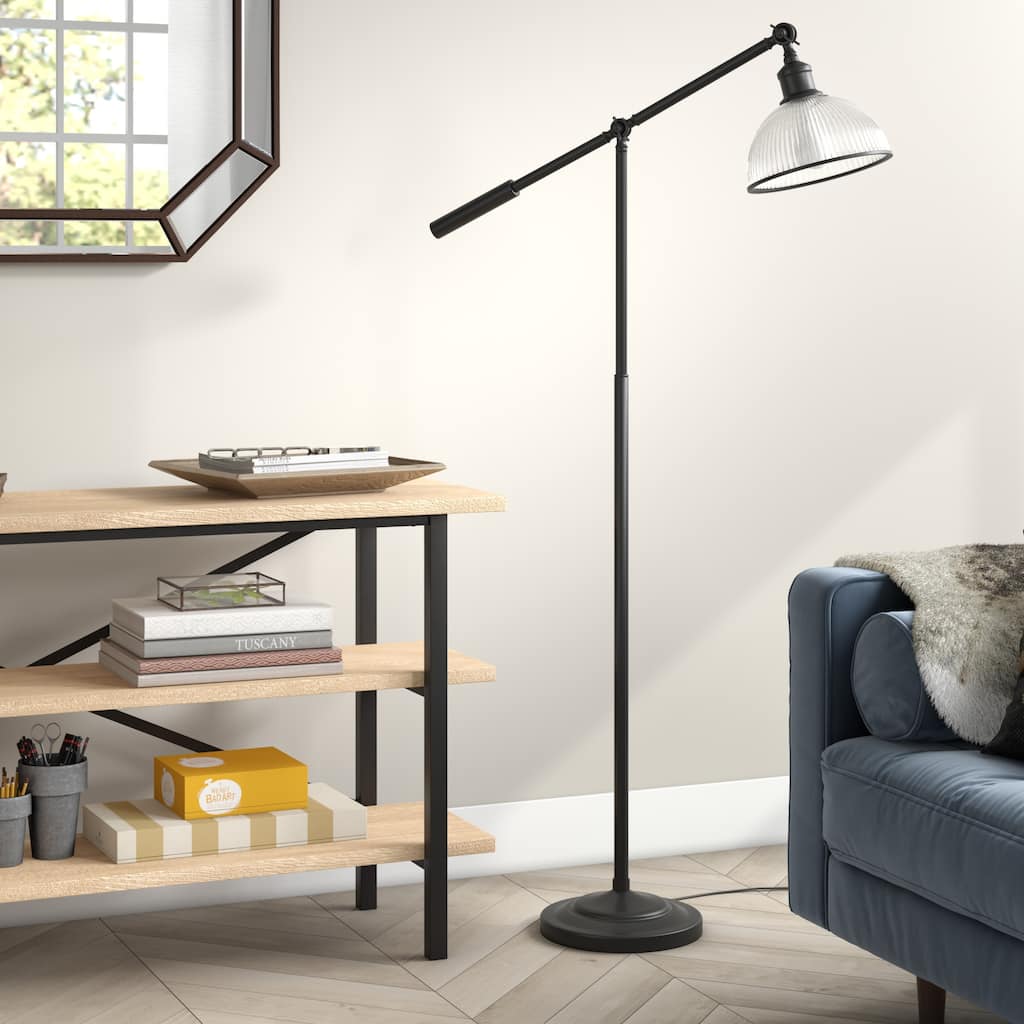 Frenkel Blackened Bronze Floor Lamp with Ribbed Glass Shade - Blackened Bronze