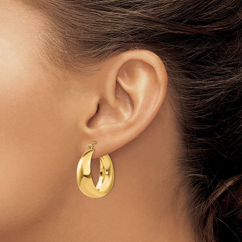 Curata 14k Yellow Gold Hinged Post Polished Tapered Hoop Earrings - 24x24mm