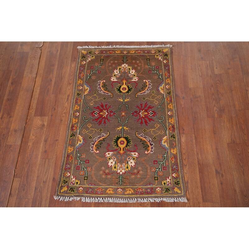 Brown Floral Kazak Oriental Foyer Rug Handmade Wool Carpet - 2'0" x 3'1"