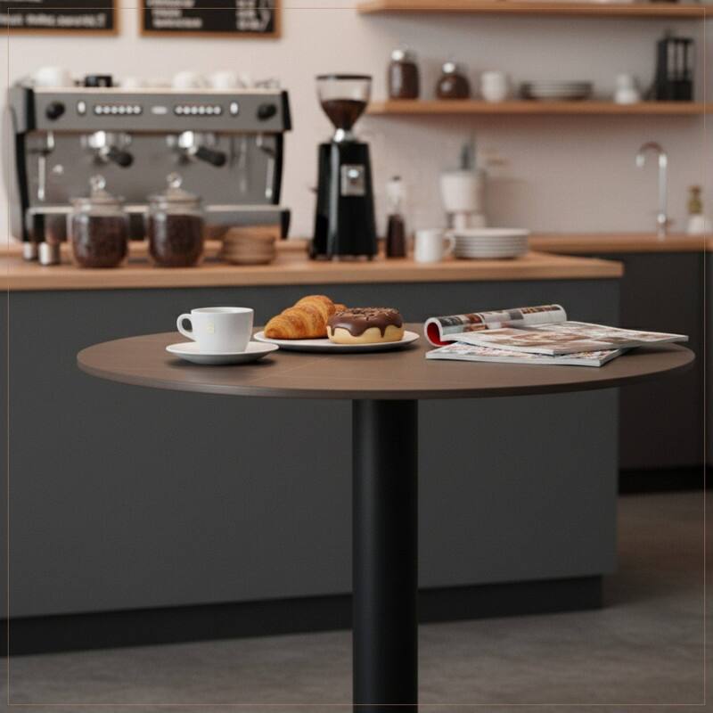 Vail Round Dining Table 27 in. Sintered Stone Tabletop in Black Stainless Steel Round Pedestal Base with Gold Accents