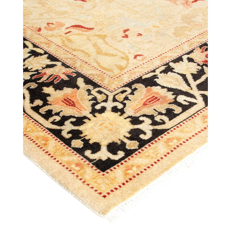 Overton Handknotted Wool Contemporary Oriental Ivory Area Rug - 6' x 9'