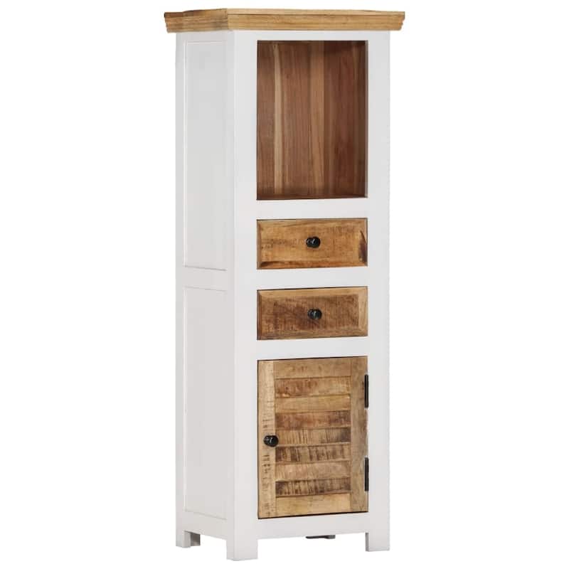 vidaXL Highboard Brown&White 15.7"x11.8"x43.3" Solid Wood Mango and Acacia - 15.7" x 11.8" x 43.3"