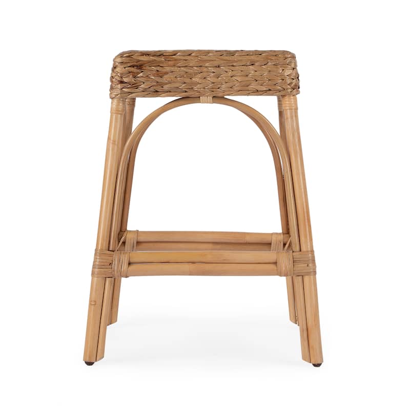 Robias 24.5" Rectangular Rattan and Water Hyacinth Counter Stool