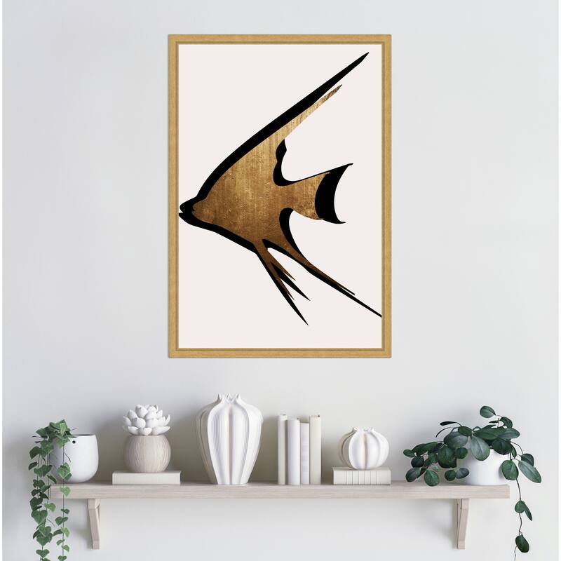Beige Fish by Eins Kubistika Framed Canvas Wall Art Print - Sylvie Bright Gold