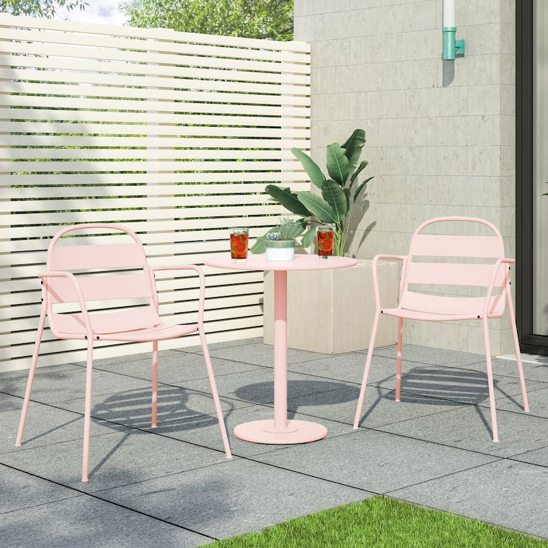 Roomfitters Terra Nova Outdoor Bistro Set 3-Piece Patio Dining Furniture with Round Table and 2 Chairs - Light Pink