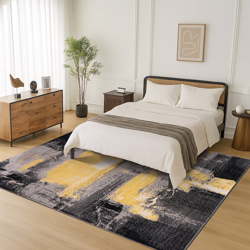 World Rug Gallery Contemporary Abstract Watercolor Yellow Area Rug