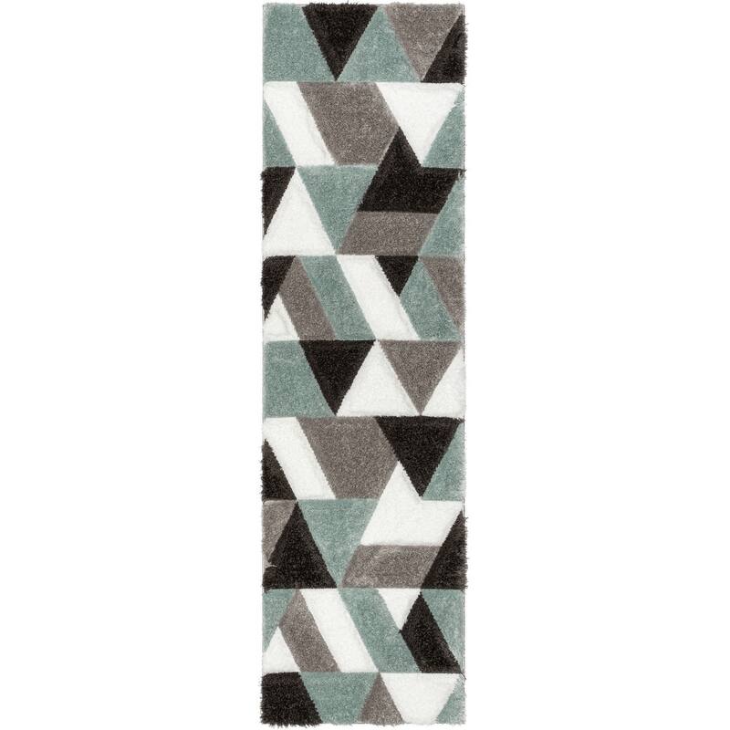 Well Woven San Francisco Holland Geometric Modern Carved Shag Area Rug - 2' 7" x 9' 10" - Light Blue - Runner