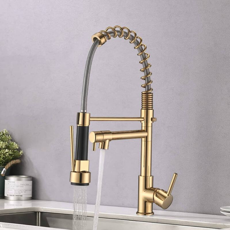 Commercial Pull Down Kitchen Sink Faucet Polished Gold Single Handle Kitchen Faucets With Sprayer Stainless Steel Laundry Taps
