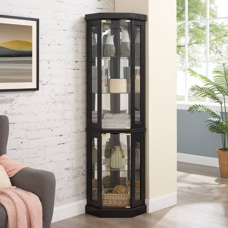 69.84" H Elegant Corner Storage Curio Cabinet with Built-in Lighting
