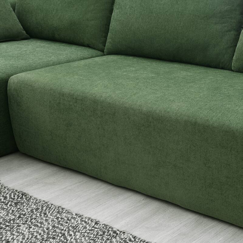 Green 109" Modular L-Shaped 4-Seat Sectional Sofa with Chaise, 2 Cushions, and Comfortable Seating for Bedroom or Living Room