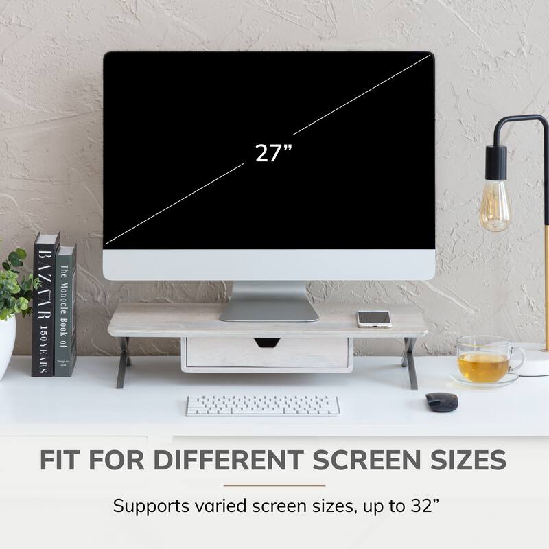 Jani Wood Monitor Stand Riser Desk - Ergonomic Design Stand, Desktop Organizer Table for Home, Office Workspace, Gaming Desk