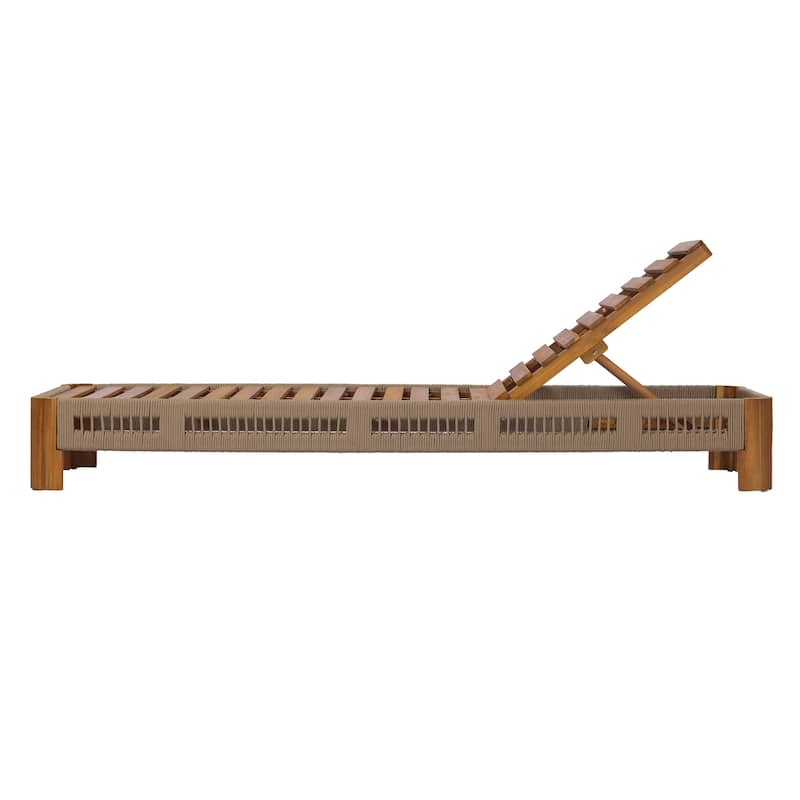 Christopher Knight Home - Delacroix Acacia Wood Outdoor Chaise Lounge with with Adjustable Backrest, Handwoven Rope Accents