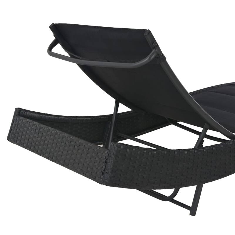 vidaXL Sun Lounger Poly Rattan and Textilene Garden Day Lounge Bed Black/Brown - 83.9" x 27.6" x (15.7"-36")