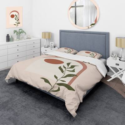 Designart 'Abstract Geometrical Moon With Leaf III' Modern Duvet Cover Set