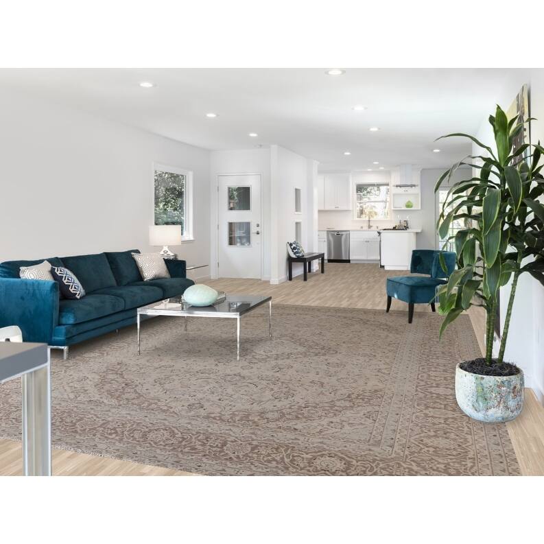 Hand Knotted Oriental 100% Wool Carpet Traditional Floral Beige & Ivories Kashan Area Rug - 12' 5'' X 9' 5''