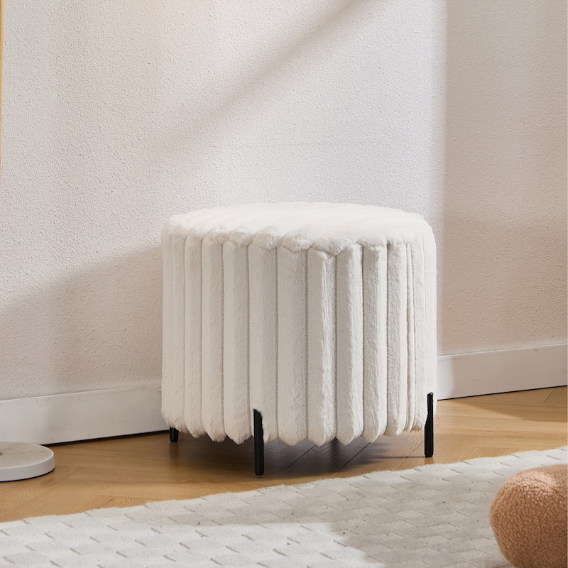22.1"W Modern Round Ottoman,Upholstered Foot Stool with Metal Legs