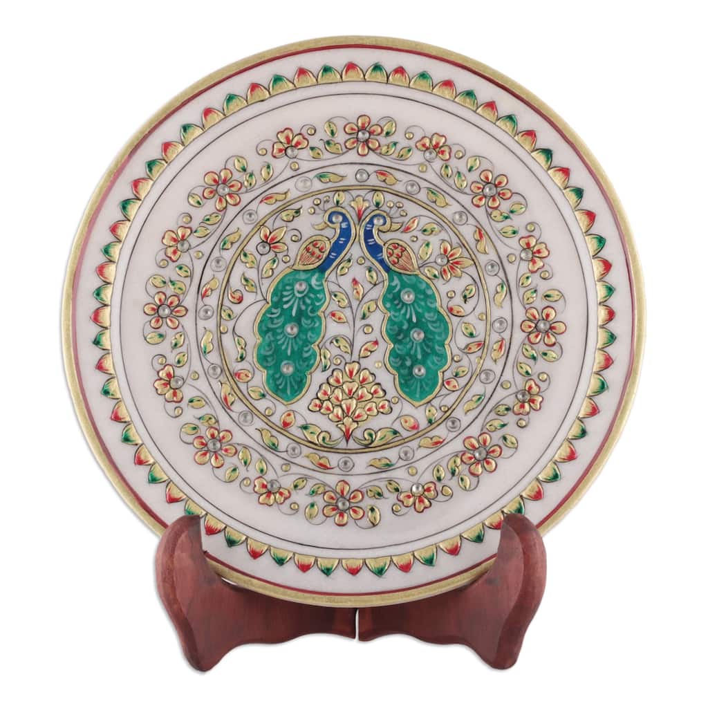 Novica Handmade Peacock Realm Marble Decorative Plate