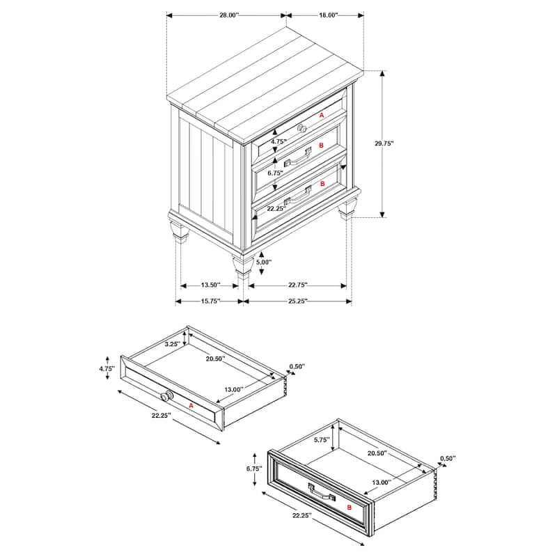 Avenue Farmhouse 3-drawer Bedroom Nightstand