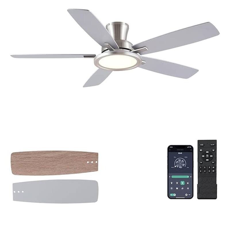 52 Inch Flush Mount Low Profile Ceiling Fan with Light,Remote and App Control