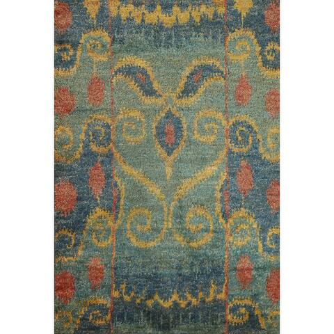 Wool/ Jute Abstract Oriental Area Rug Hand-knotted Contemporary Carpet - 4'0" x 5'11"