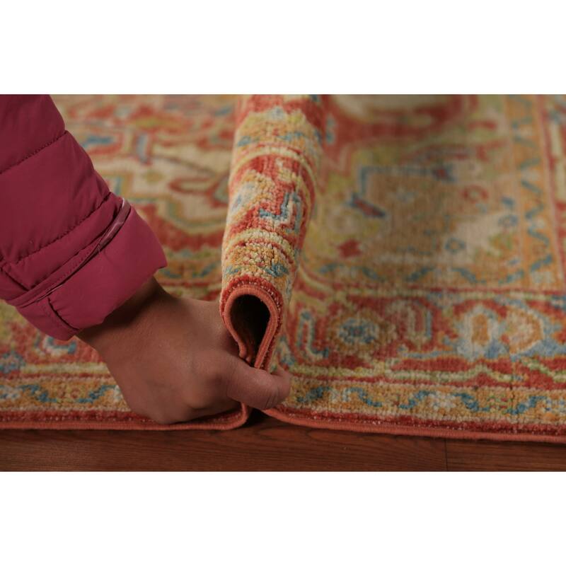 Vegetable Dye Heriz Serapi Rug Hand-Knotted Orange Wool Carpet - 2'10"x 4'0"