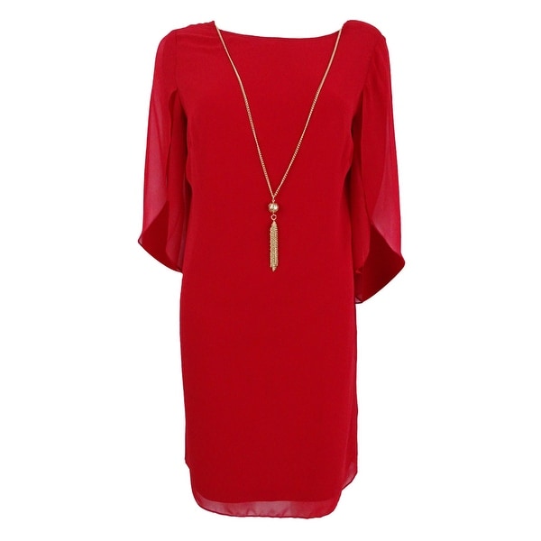 Msk Women's Split Angel-Sleeve Necklace Dress - Red