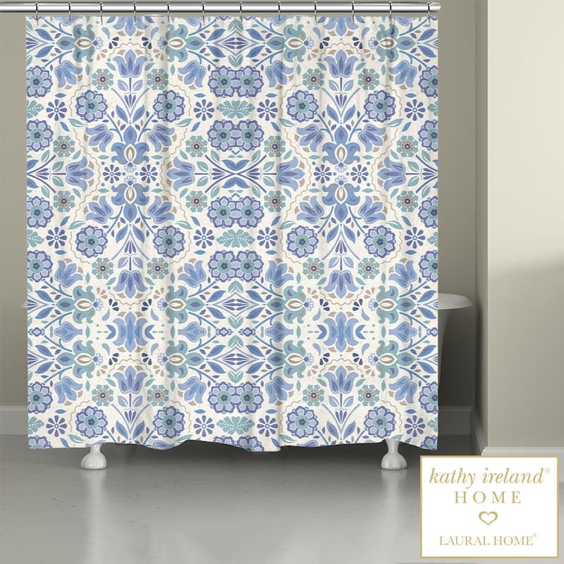 kathy ireland® HOME Indochine Blue Shower Curtain by Laural Home