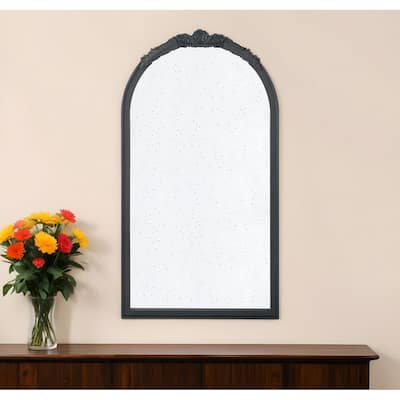 HomeRoots 42" Black Crowned Top Antiqued Glass Arch Framed Accent Mirror - 22.8' X '41.9' X '2