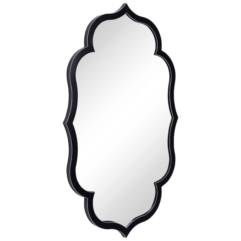 Curved Scalloped Wall Mirror on Black Matte Frame with Washed White Edges - 24" x 40" x 1"