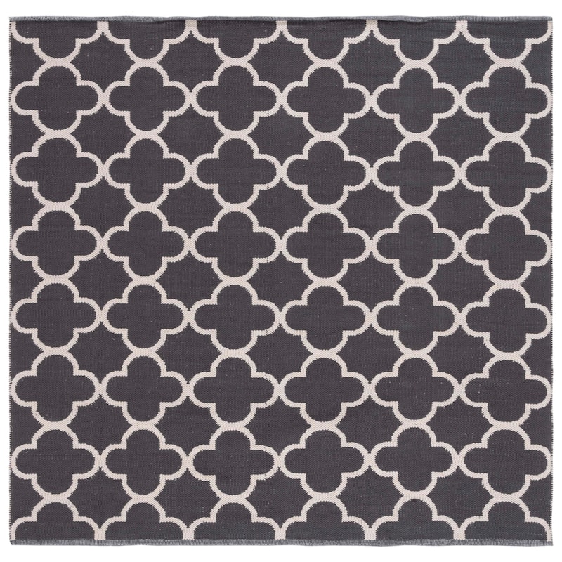 SAFAVIEH Handmade Flatweave Montauk Tristan Casual Cotton Rug - 6' Square - Dark Grey/Ivory