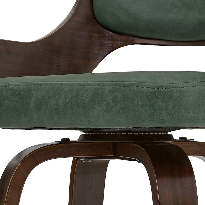 26.in Counter Height Stool Swivel Wooden Faux Leather Bar Stool with Curved Back