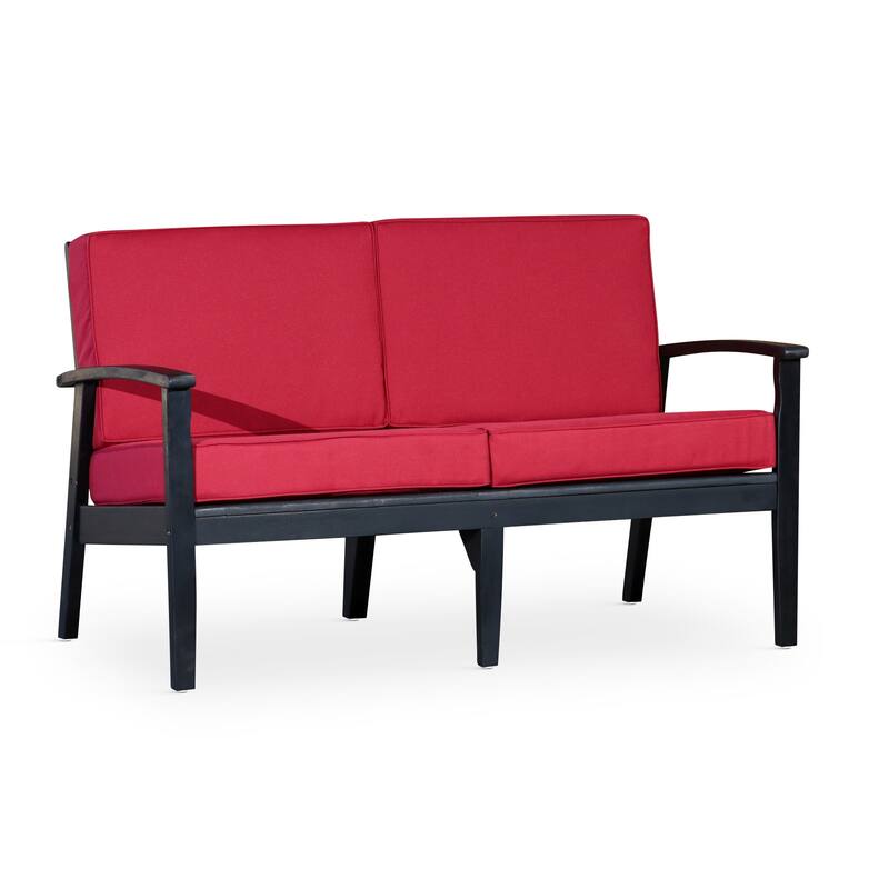 DTY Outdoor Living Longs Peak Eucalyptus Loveseat with Cushions - Espresso/ Burgundy
