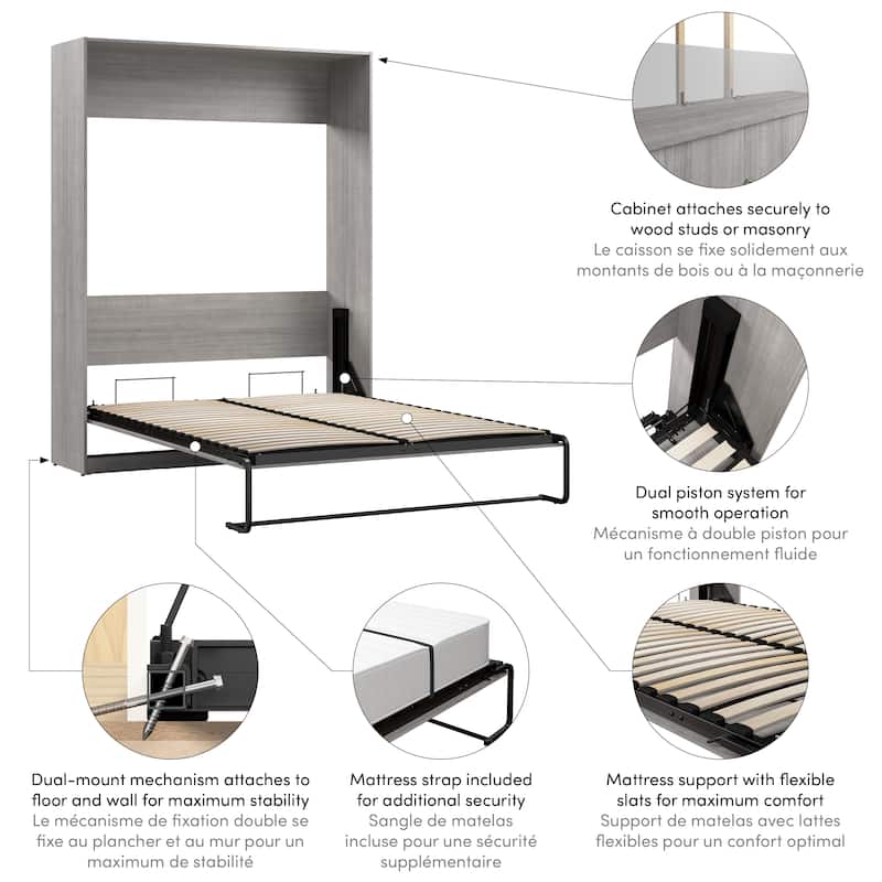 Claremont 65W Space-Saving Queen Size Murphy Bed by Bestar