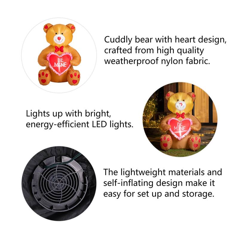 Glitzhome 6'H Lighted Valentine's Bear with Heart Inflatable Decor - 6ft