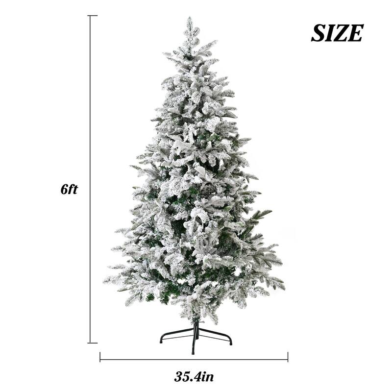6FT Artificial Christmas Tree Unlit Snow Flocked Design Xmas Tree, Full Appearance Snowy, Easy Assembly, Metal Stand