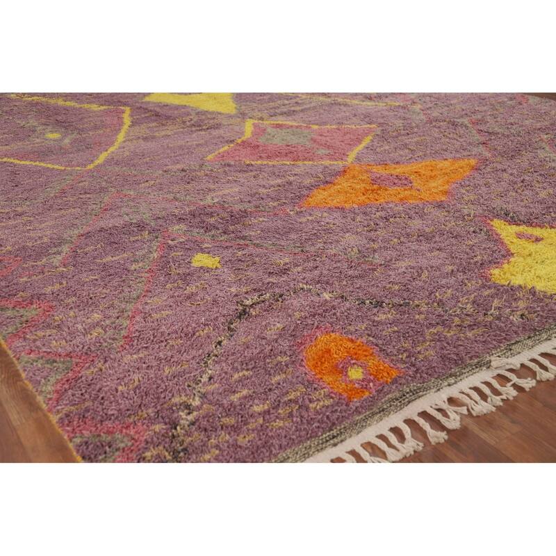 Purple Plush Moroccan Oriental Area Rug Handmade Wool Carpet - 9'0" x 12'8"